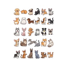 30 Adet Chibi Kedi Ve Köpek Sticker Seti - Laptop Ajanda Defter İçin Çok Renkli