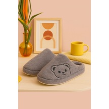 Modafrato Fluffy Ayıcık Desenli Kadın Ev Terliği Kışlık Yünlü Terlik Ses Yapmayan İçi Yünlü Günlük Rahat Terlik Siyah
