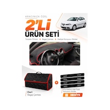Seat Ibıza 2001-2008 Uyumlu Torpido Örtüsü + Deri Bagaj Çantası + Sticker Seti - Siyah Kırmızı