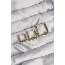 Pirinç Gold Renk Renkli Zirkon Taşlı Kare Model Küpe Seti Altın