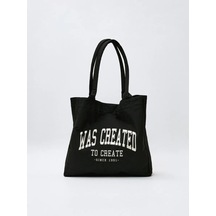 Sela Nakışlı Siyah Naylon Shopper Çanta 468567024 Koyu Gri