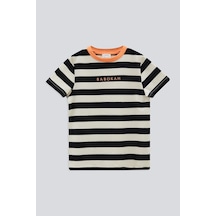(KIDS BOY) ÇİZGİLİ BASIC KISA KOL T-SHIRT Beyaz - Siyah