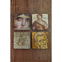 Doğal Taş Bardak Altlığı 4'lü Set - Zeugma Mozaik Desenli Doğal Taş Bardak Altı - Stone Coasters Çok Renkli