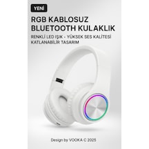 Rgb Işıklı Kablosuz Bluetooth Kulak Üstü Kulaklık Müzik, Oyun, Mikrofonlu, Katlanabilir