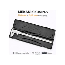 Senbang 200 Mm Mekanik Kumpas 0.02 Mm Hassasiyet Paslanmaz Çelik Manuel Sürgülü Kumpas Kutulu