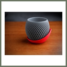 Bezos 3d Baskı Küre Saksı - Kafes Dokulu İki Parçalı Dekoratif Saksı - Gri-kırmızı Bezos1 58376315
