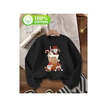 Herkesemoda Christmas Theme Baskı Detaylı Bisiklet Yaka Sweatshırt Siyah