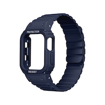 Apple Watch 7 45mm Uyumlu Kasa Koruyuculu Silikon Kordon Krd-142 - Midnight Blue - T39203