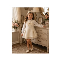 Ministok Pearl Grace Saç Aksesuarlı Blüz Ve Jileden Oluşan 3'lü Kız Çocuk Takım Ekru