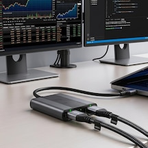Usb-c Hdmı Adaptörü, Notebook Ta 2 Harici Monitöre Toplam 3 Ayrı Görüntü Alma 4k Video Çıkışı, Laptop Ve Pc İle Uyumlu, Yüksek Hızlı Ve Düşük Gecikmeli, Plug & Play Zr1268