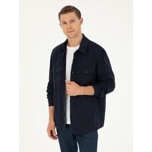 Cacharel Lacivert Regular Fit %100 Keten Gömlek Ceket