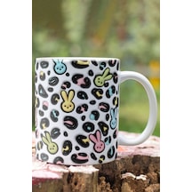Pastel Leopar Desenleri 3d Tasarım Görünümlü Baskılı Kupa Bardak Mug Beyaz