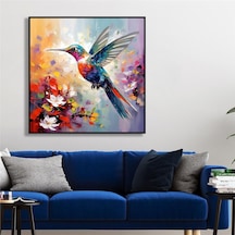 Yağlı Boya Dokulu Tablo Modern Renkli Sinek Kuşu Siyah Çerçeveli U04013-178927