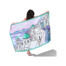 Santorini Dreams Su Yeşili Desen İç Göstermeyen Saten Pareo Çok Renkli