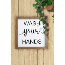 Banyo Wash Your Hands Ahşap Çerçeveli Tablo Ahşap Kahverengi Çerçeveli