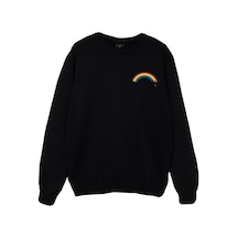 Gökkuşağı Baskılı Sweatshirt Siyah