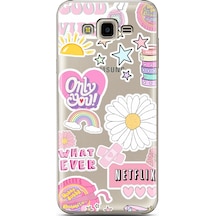 Samsung Uyumlu J7 Core Pink Sticker Tasarımlı Süper Şeffaf Telefon Kılıfı Çok Renkli