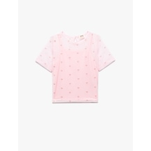 Koton Bisiklet Yaka Fiyonk Baskılı Kısa Kollu Crop Bluz Pembe Desenli 5skg60179ak Pembe Desenli