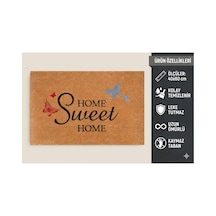 Coco Cc024a Home Sweet Home Desenli Kalın Kaymaz Taban Nem Alıcı Şık Tasarım Kapı Önü Paspası 45x75 Cm Bej
