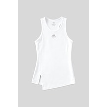Tommy Life Beyaz Yırtmaç Detaylı O Yaka Sıfır Kollu Standart Kalıp Kadın Spor Atlet - 97256 Beyaz