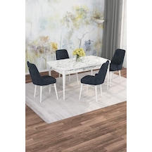 Mona Beyaz Mermer 80x132 Açılabilir Mdf Masa Yemek Odası Takımı, Mutfak Takımı 4 Adet Sandalye Beyaz Mermer - 4 Antrasit - Beyaz Ayak