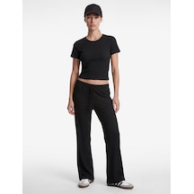 Koton Slim Fit Kısa Kollu Bisiklet Yaka Crop Spor Tişört Siyah 6sak10040nk