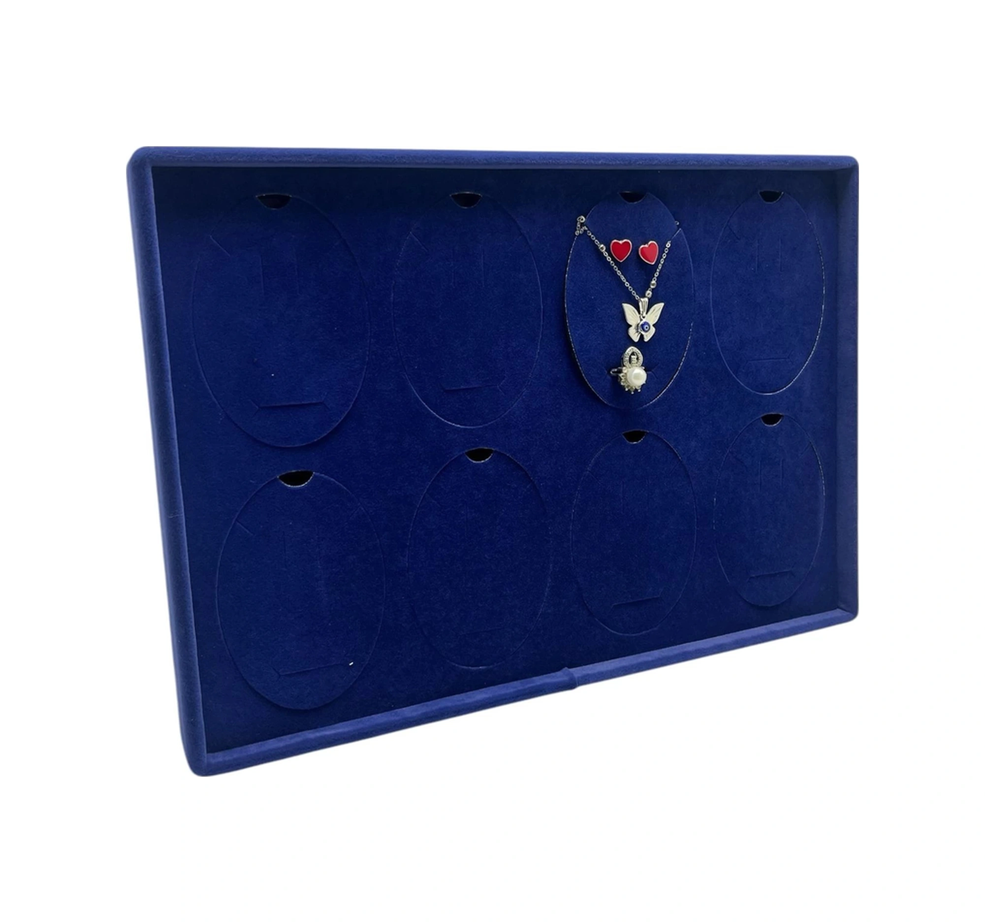 Süet Kumaş Lacivert 34-24 Cm Ayaklı 8 Pedli Kolye Tabla Stand