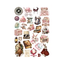 27 Adet Kawai Retro Vintage Sticker Seti - Etiket Seti Scrapbook Bullet Journal Çok Renkli
