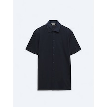 Kip Lacivert Düz Regular Fit Casual Pamuk Karışımlı Gömlek Lacivert