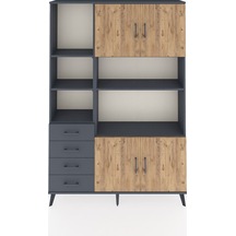 Arges Dolap 8 Raflı 4 Çekmeceli 4 Kapaklı 132x30x195 Antrasit-çam/antrasit Atlas Çam/antrasıt