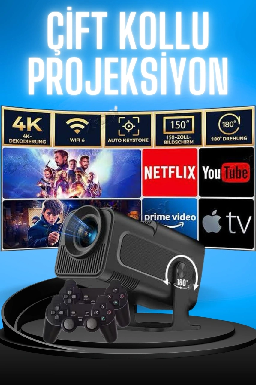 Projektör Siyah Android Taşınabilir Sinema Projeksiyon Wifi Destekli En Güncel Sürüm Akıllı Tkdytgsvay7qtxyvgmt