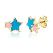Stars Mineli Çocuk Altın Küpe Sarı