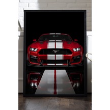 Ford Mustang Shelby Gt350 Siyah Ahşap Çerçeveli Poster, Dekoratif Araba Duvar Tablosu