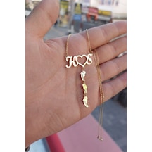 925 Ayar Gümüş 24 Ayar Altın Kaplama Ayak Figürlü İsimli Harf Kolye Gold