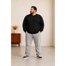 Sngl Tekstil Erkek Büyük Beden Oversize 3 İplik Uzun Kollu Sweatshirt 3xl-4xl-5xl-6xl-7xl-8xl-9xl Siyah