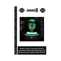 Usb'li Yonca Tasarımlı Dönen Cam Küre Dekoratif Aksesuar Ev Dekorasyonu Aydınlatma Ürünü Çok Renkli