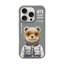 Apple iPhone 16 Pro Uyumlu 3d Gerçek Nakış İşlemeli Fermuarlı Mont Ve Gözlük Ayıcık Kılıf 2.0