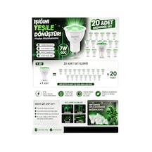 20 Adet Yeşil Işıklı 7w Led Spot Ampul Ekonomik Set ,bahçe, Mağaza Ve Vitrin Aydınlatma Çim Armatür Uyumlu Güçlü Tasarruflu Led Ampul