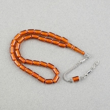 Ateş Kehribar Alpaka Püsküllü Kapsül Kesim 7x10.5mm Tesbih - Şeffaf Kahverengi