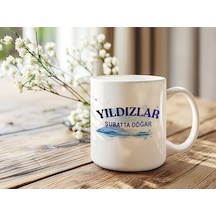 Yıldızlar Şubatta Doğar Yazılı Doğum Günü Kupa Bardak Mavi Işıltılı Gökyüzü Tasarım Hediye Beyaz