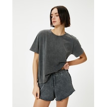 Koton Oversize Tişört Soluk Efektli Kısa Kollu Bisiklet Yaka Pamuklu Gri 4sal10222ık 4SAL10222IK031 Gri