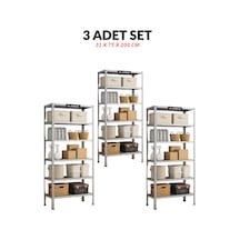 Çelik Raf 6 Katlı 3 Adet 31x75x200 Raf Sistemleri, Depo Rafı, Arşiv Rafı, Kiler Rafı, Çok Amaçlı Raf Gri