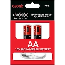 Pl1400, Aaa, Şarjlı Pil, 1.5volt, 400mah/750mwh, Type-c Ile Kolay Şarj, 2 Li Paket