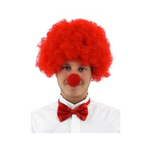 Kırmızı Renk Kıvırcık Afro Bonus Peruk Takma Saç Ve Kırmızı Burun Seti "