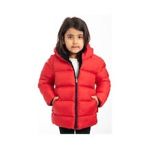 Kız Çocuk Polarlı Kapüşonlu Su Geçirmez Rüzgara Dayanıklı Şişme Kışlık Mont & Kaban-42 Kırmızı