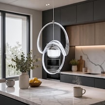 Çizgili Kasa Badem Model Tek Toplu Led Sarkıt Avize Krom