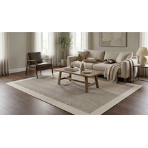 Derin Sisal Krem Çerçeveli Vizon Zemin Jüt Sisal Dekoratif Kaymaz Taban Yıkanabilir Halı St02-981 Renkli