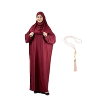 Modish Group Zarif Namaz Elbisesi Ve Türban Tesbih Set Tesettür Şal Müslüman Kıyafetleri Abaya - Indigo Bordo