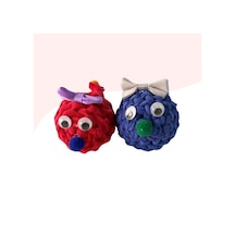 2li Çıngıraklı Örme Kedi Oyuncağı 9cm Kırmızı-mavi
