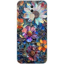 Printify Huawei Mate 20 Lite İle Uyumlu Vitray Mücevher Flora Tasarımlı Şeffaf Silikon Kılıf Şeffaf
